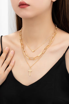 Chunky Chain Heart & Cross Pendant Necklace