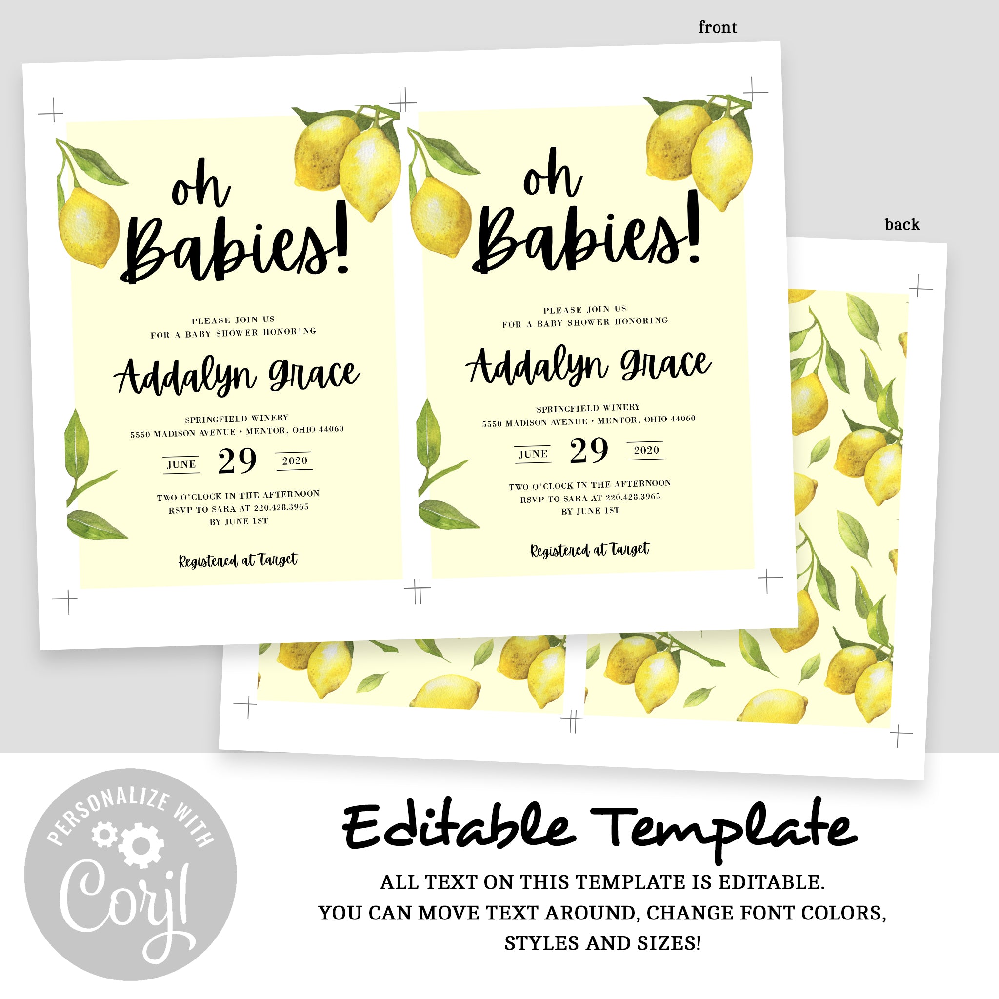 lemon baby shower invitations