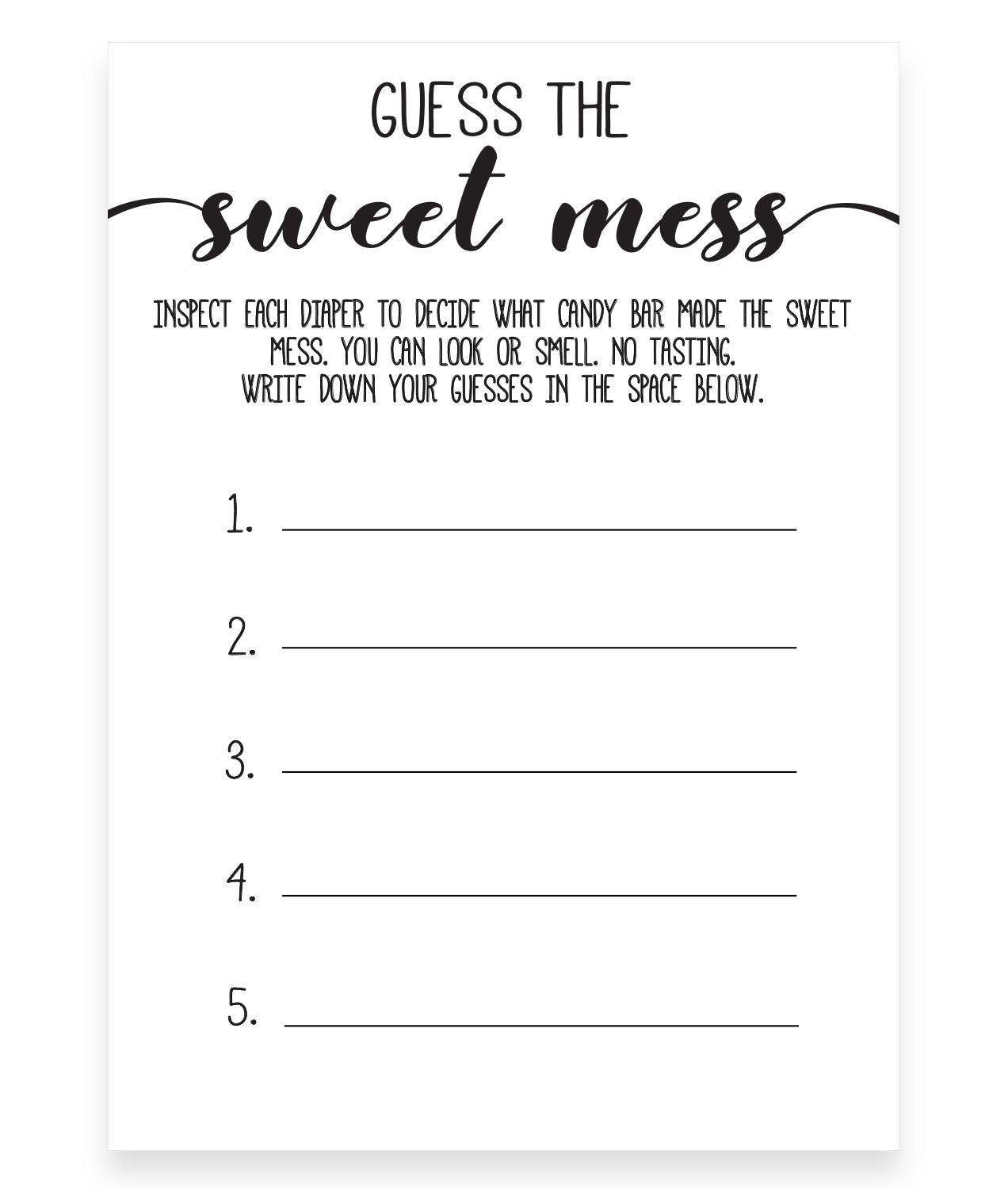 Template Guess The Sweet Mess Free Printable