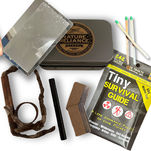 Survival Tin: All-Weather Kindling Fire Starter and Tiny Survival Guide