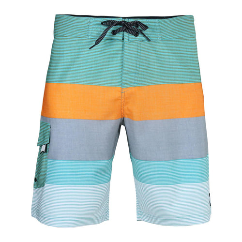 Men's Orange, Gray, & Green Striped Board Shorts Without Lining