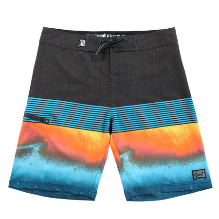 Men's Black & Blue Sunset Gradient Striped Board Shorts