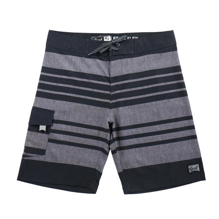 Men's Black & Grey Striped Board Shorts with Velcro Pockets