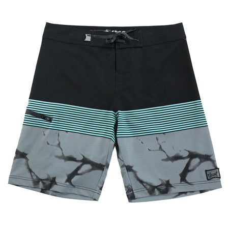 Men's Board Shorts with Black & Green Stripes, Gray Marble Pattern