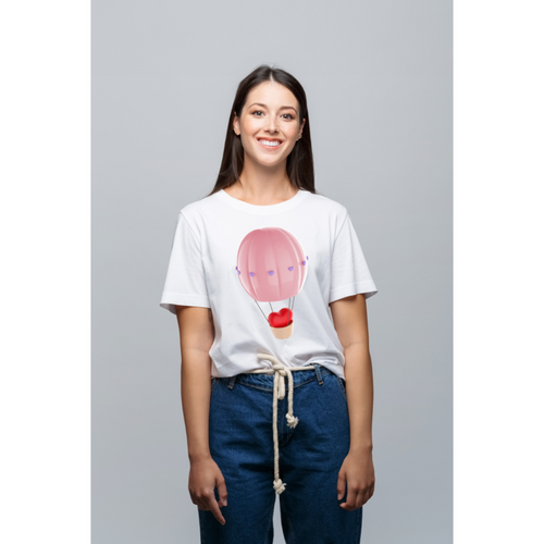 Women's Fashion Casual Round Neck T  Shirt Top Romantic Hot Air Balloon Cute Simple Pattern