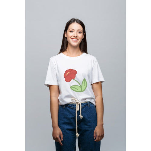 Women's Fashion Casual Round Neck T  Shirt Tops Flowers Cute Cartoon Pattern