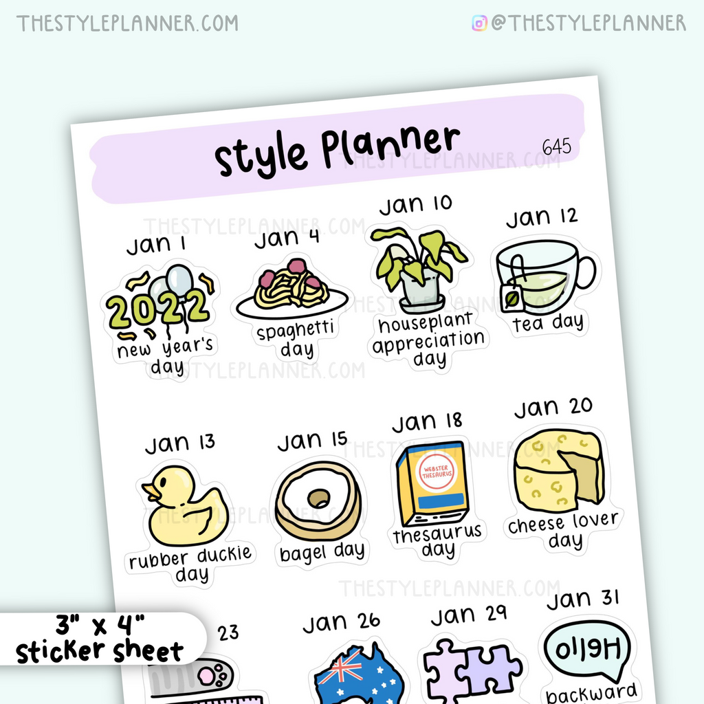 January Wacky Holiday Stickers Style Planner