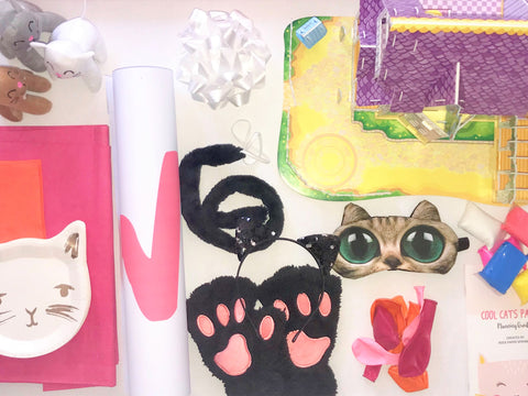 Cat party supplies of cat paws, Meri Meri cat plates