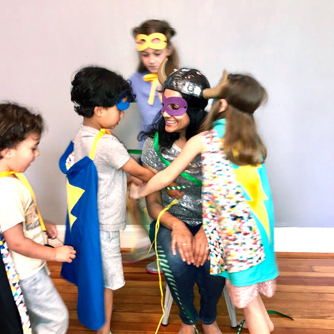 Birthday party game where kids capture a villain