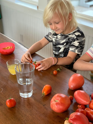 Pearl working with tomatoes