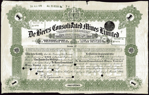 De Beers Share warrants from late 1800s