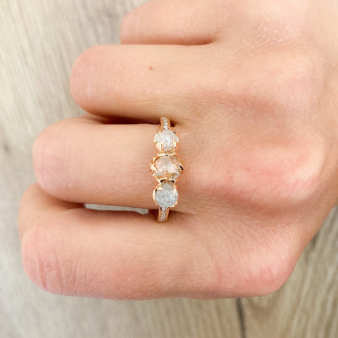 Rose gold rough diamond engagement ring