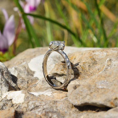 Rustic earth inspired platinum engagement ring
