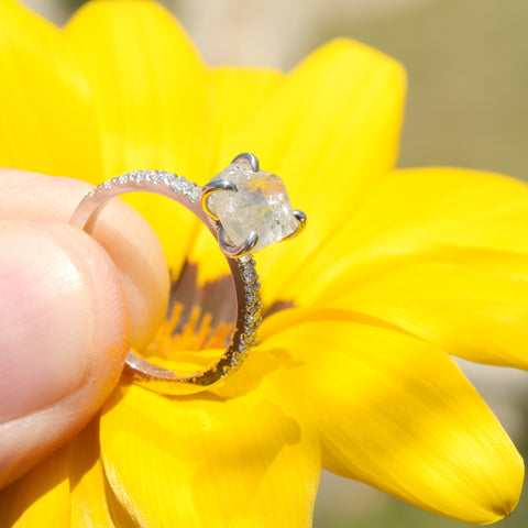 The Kerah ring - a classic rough diamond ring with melee on the band