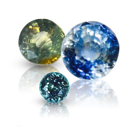 Multicolored Sapphires, green sapphire, teal sapphire, blue sapphire