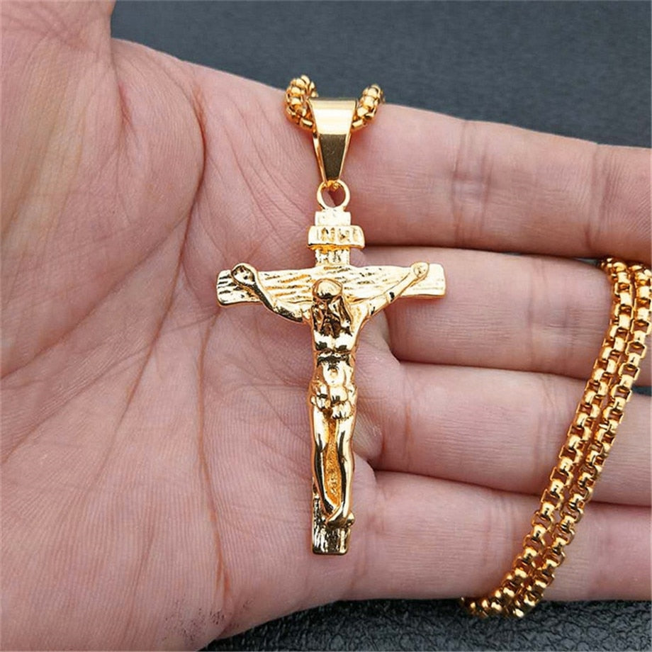 Kruzifix Jesus Christus Manner Schmuck Gold Farbe Edelstahl Kreuz Anhanger Mit Hals Kette Halsketten Fur Mann Dropshipping Xl1028 De Grandado Com