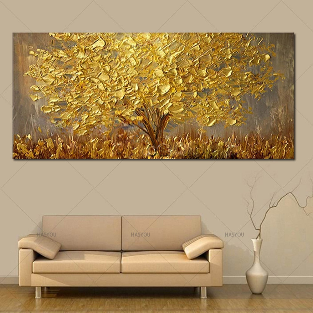 Handgemalte Messer Gold Baum Olgemalde Auf Leinwand Grosse Palette 3d Gemalde Fur Wohnzimmer Moderne Abstrakte Wand Kunst Bilder De Grandado Com