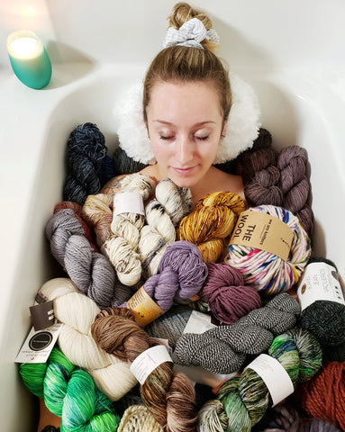 bathtub filled with yarn