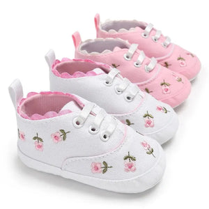 White/Pink Floral Embroidered Baby Girl Shoes 0-18M - Elite Outlet Store