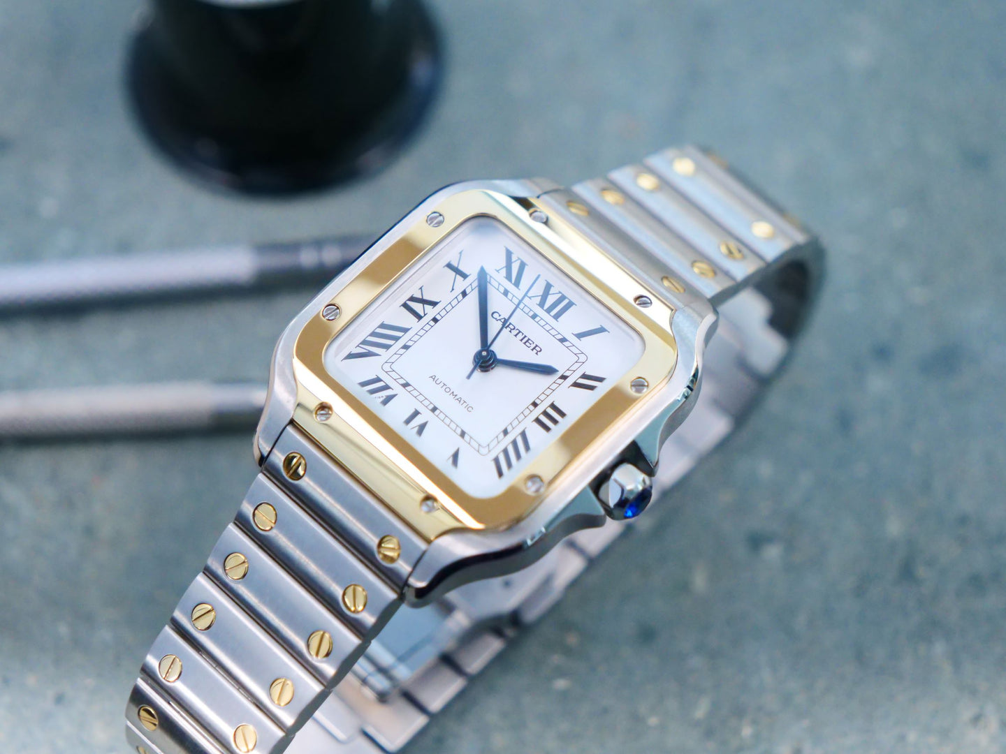 Cartier Santos Gents Mid Size 18ct Gold and Stainless Steel Unworn ...