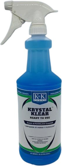 K&K Clean Krystal Klear | RTU - Glass and Plexiglass Cleaner 3 Unit (Quart Bottle W / 3 Sprayers) - Ready to Use