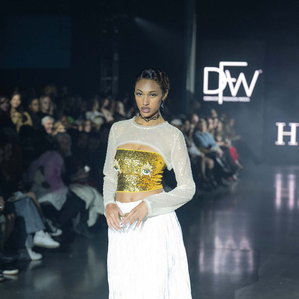 Pure Whimsy Bicycle Tube Choker and Fire+Whimsy Earrings on Runway at Denver Fashion Week | Sustainable Fashion Jewelry | Kaden & Kai