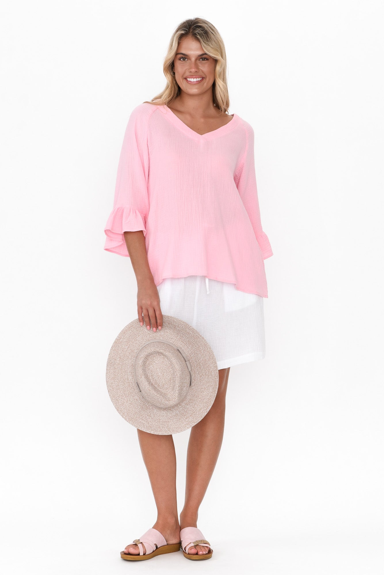 Anissa Pink Cotton Frill Top