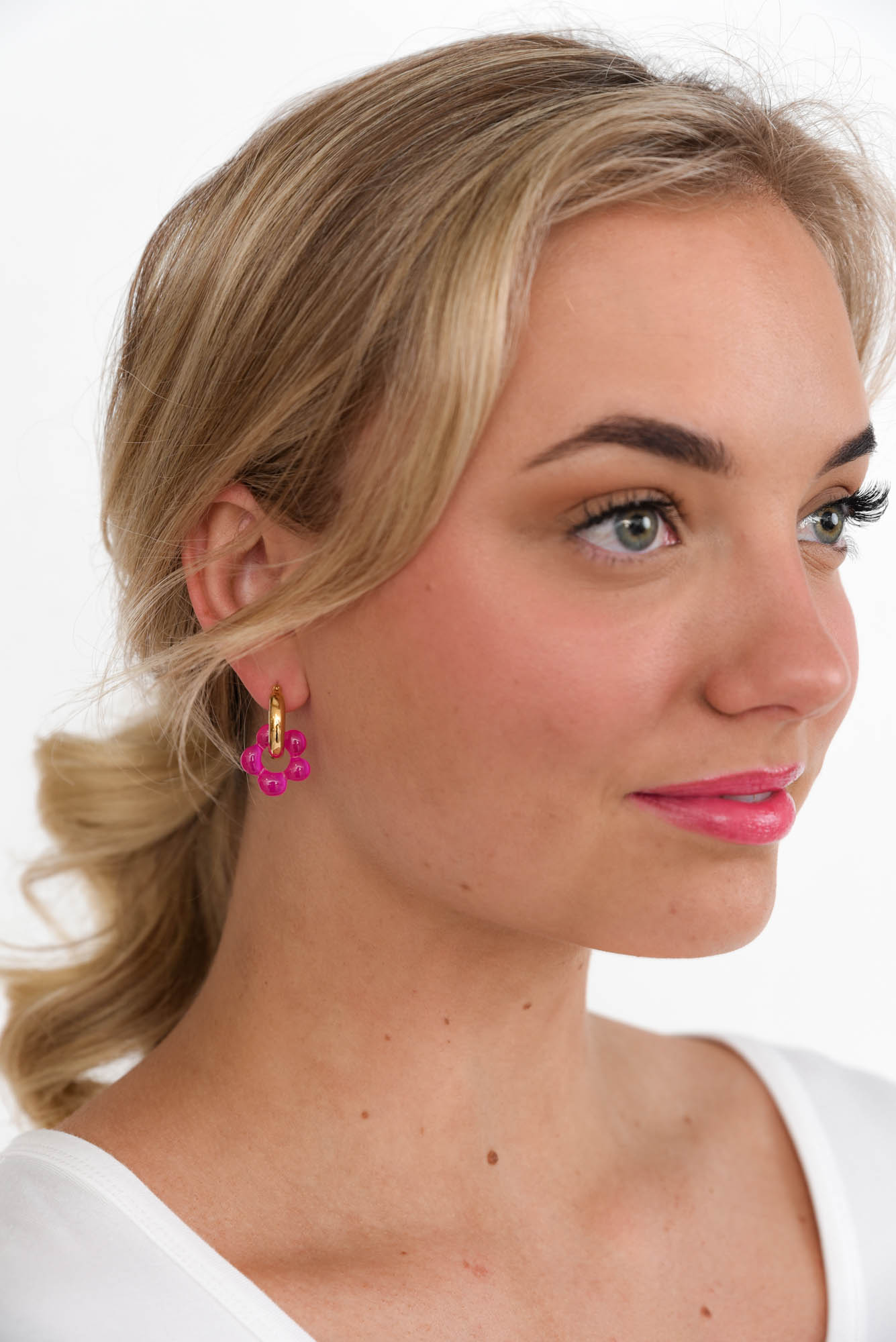 Briley Fuchsia Flower Hoop Earrings