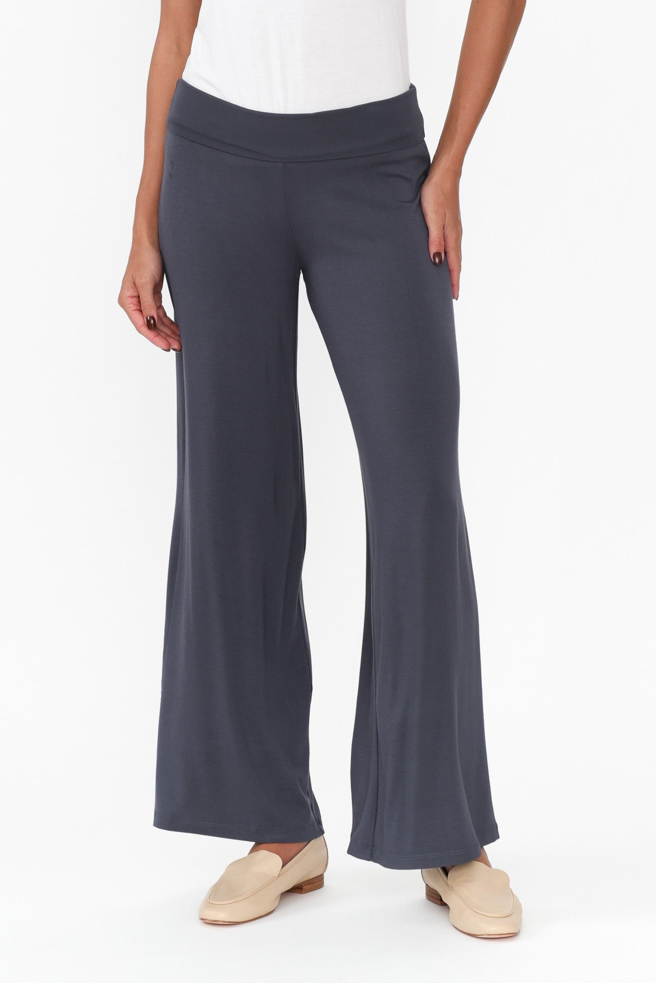 Cory Deep Blue Bamboo Wide Leg Pants