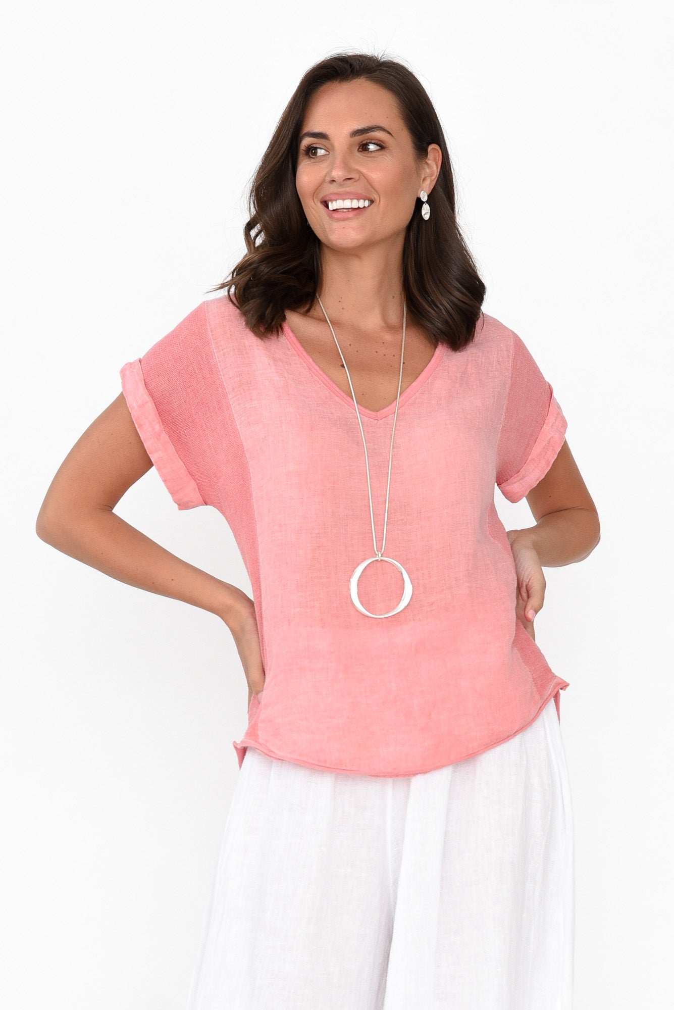 Dorian Peach Linen Cotton Top