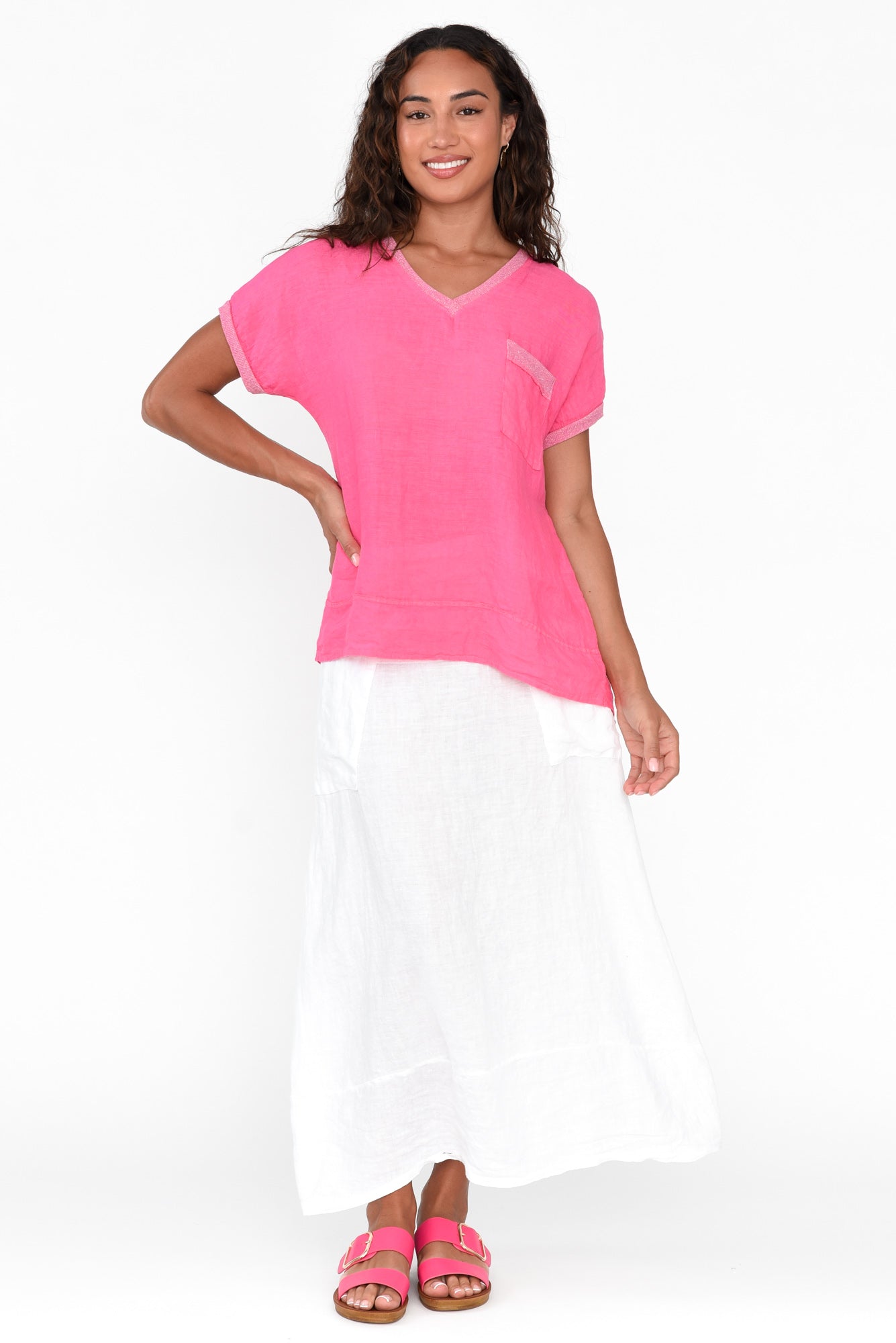 Elaria Fuchsia Linen Blend Tee