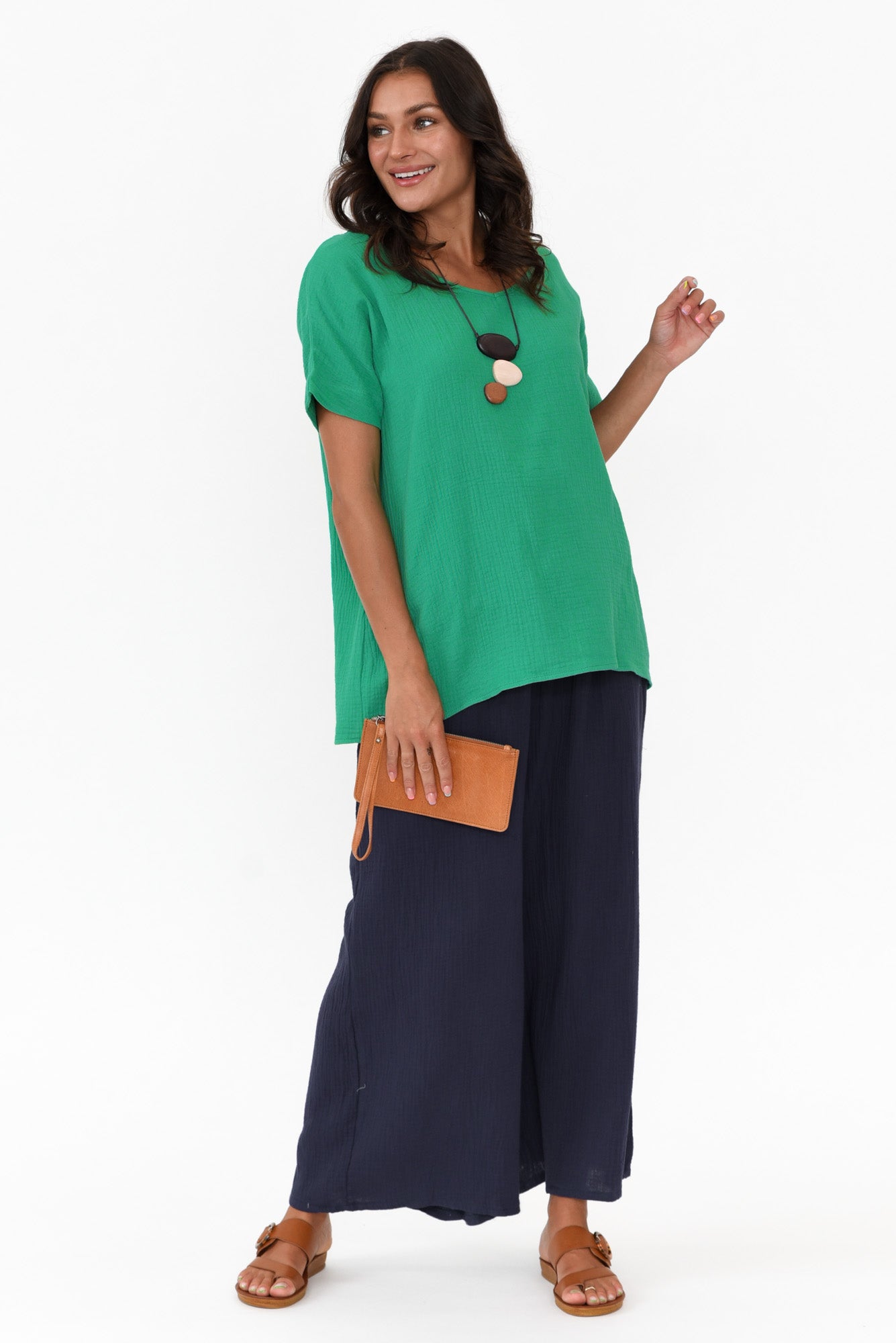 Gabby Navy Cotton Wide Leg Pants