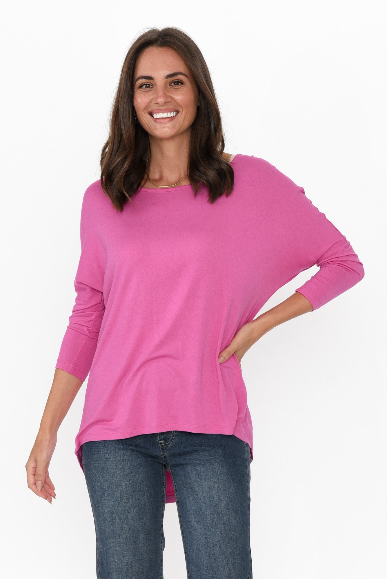 Flamingo Pink Milan 3/4 Sleeve Top