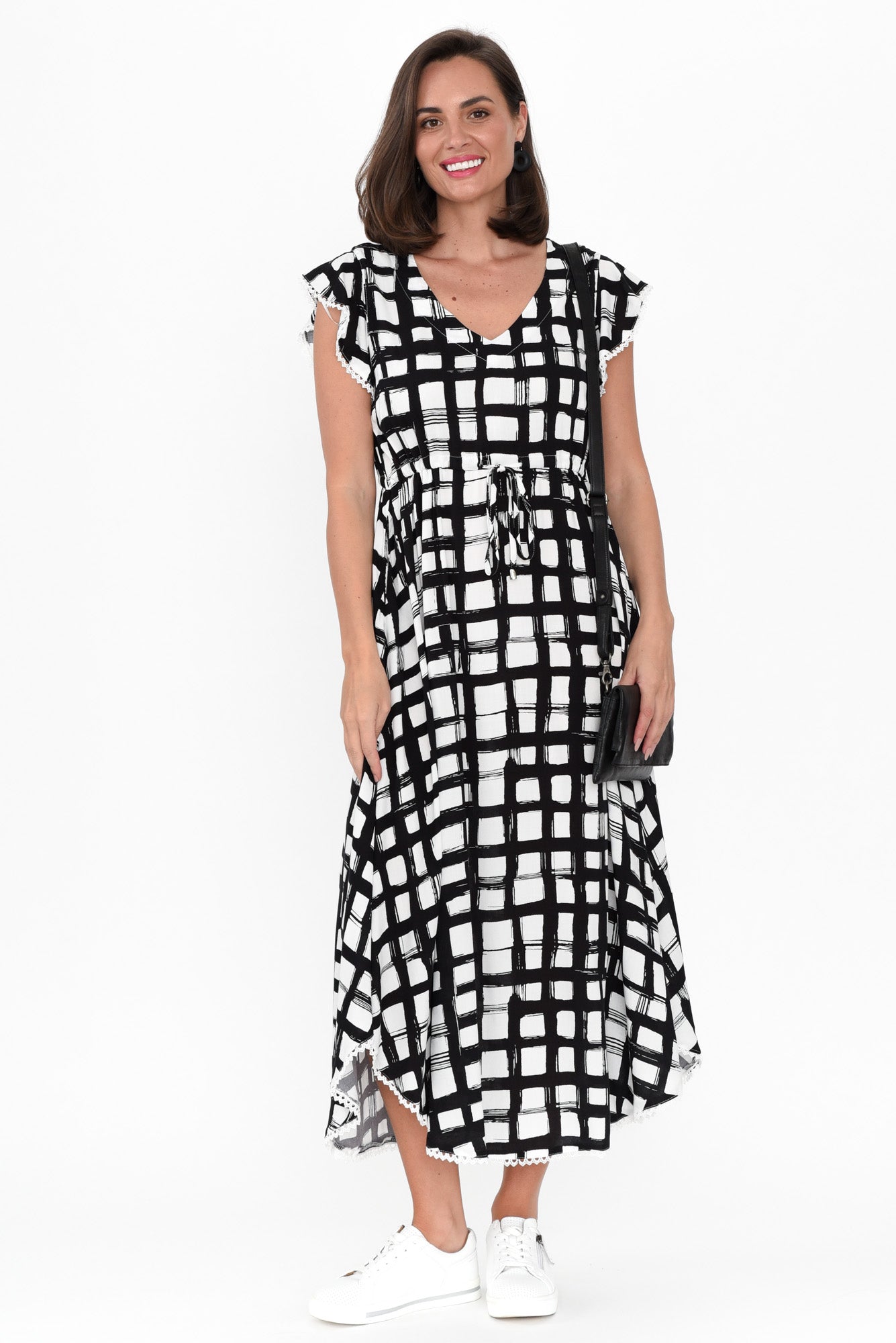 Libby Black Check Midi Dress