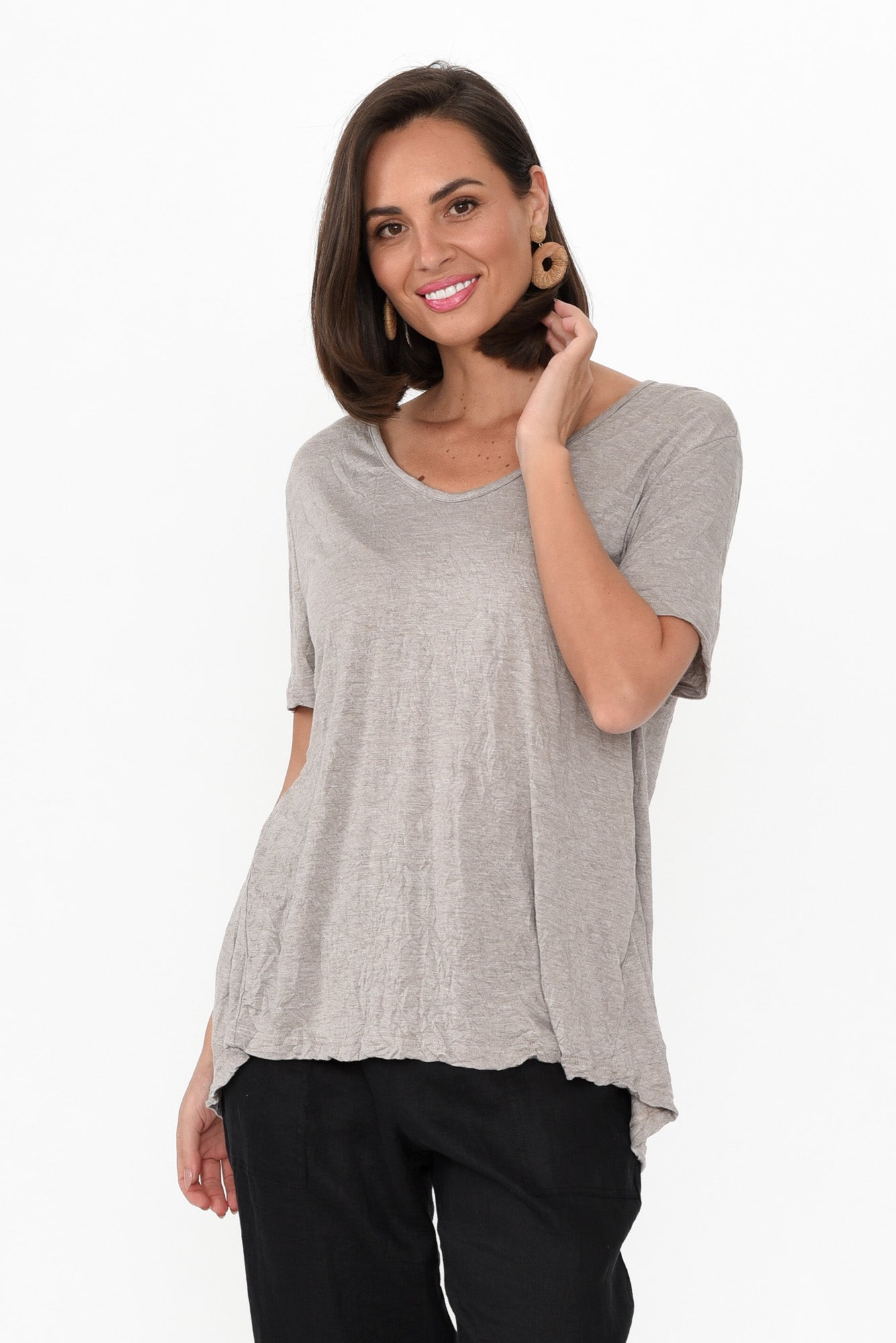 Marley Oat Crinkle Cotton Short Sleeve Top