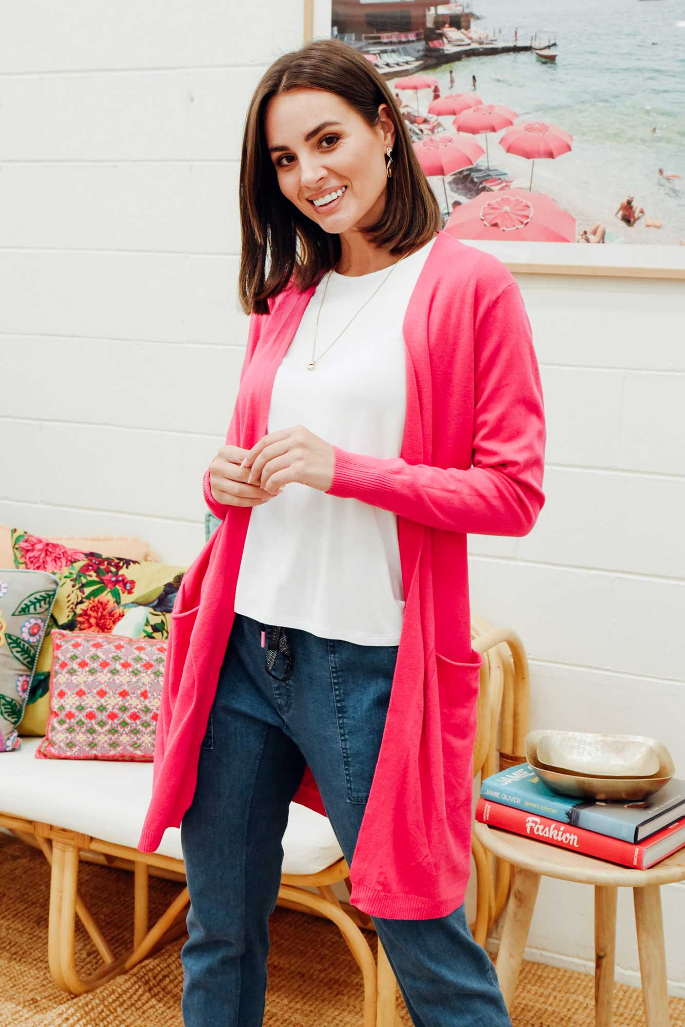 Mary Hot Pink Pocket Cardigan