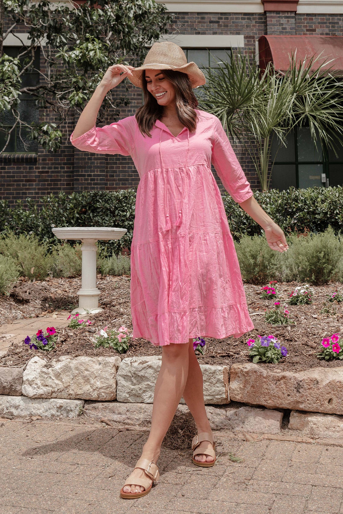 Milana Bright Pink Crinkle Cotton Dress