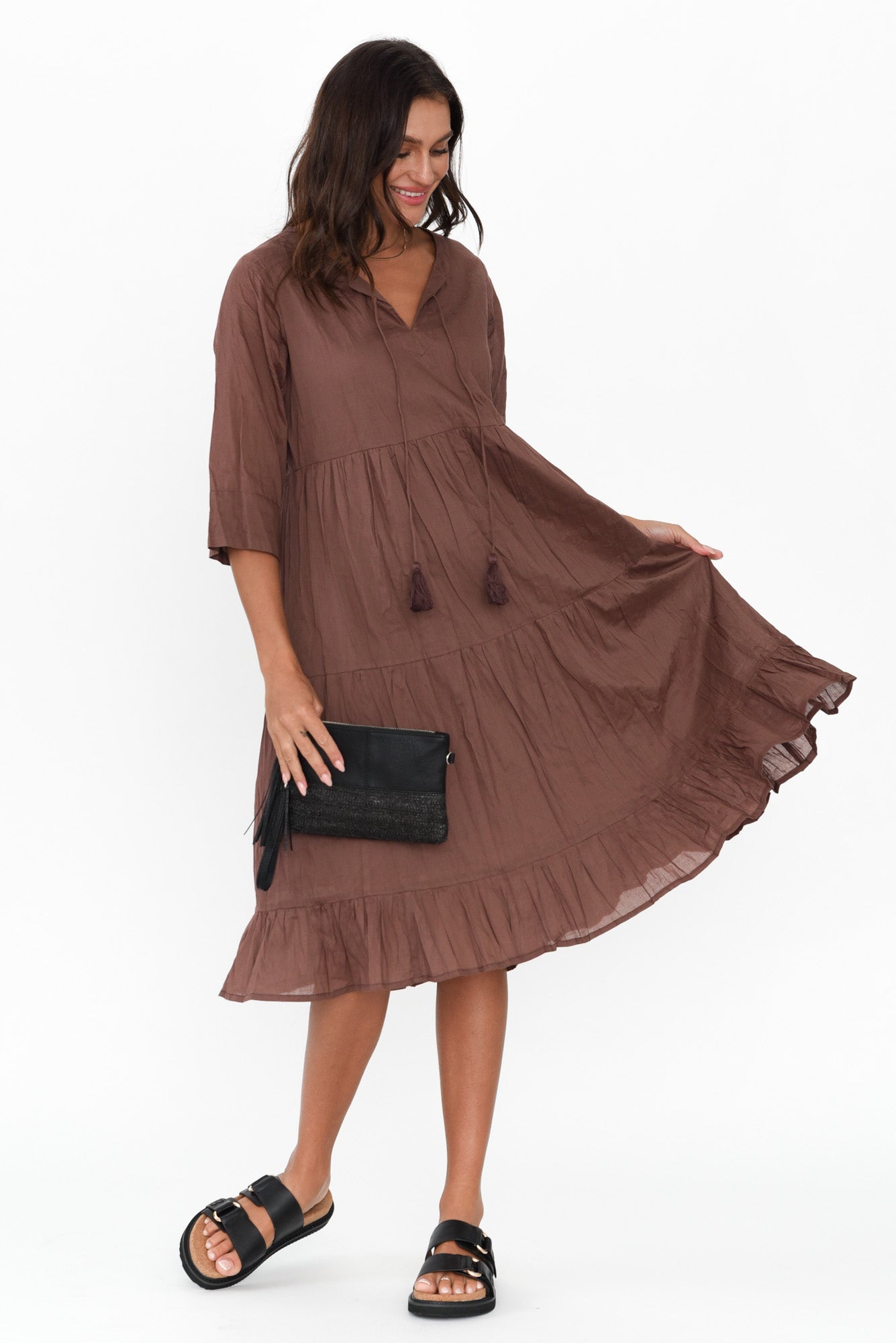 Milana Chocolate Crinkle Cotton Dress