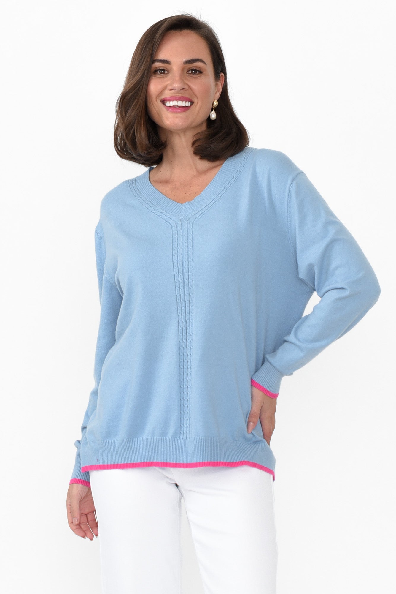 Phineas Blue Trim Wool Blend Jumper