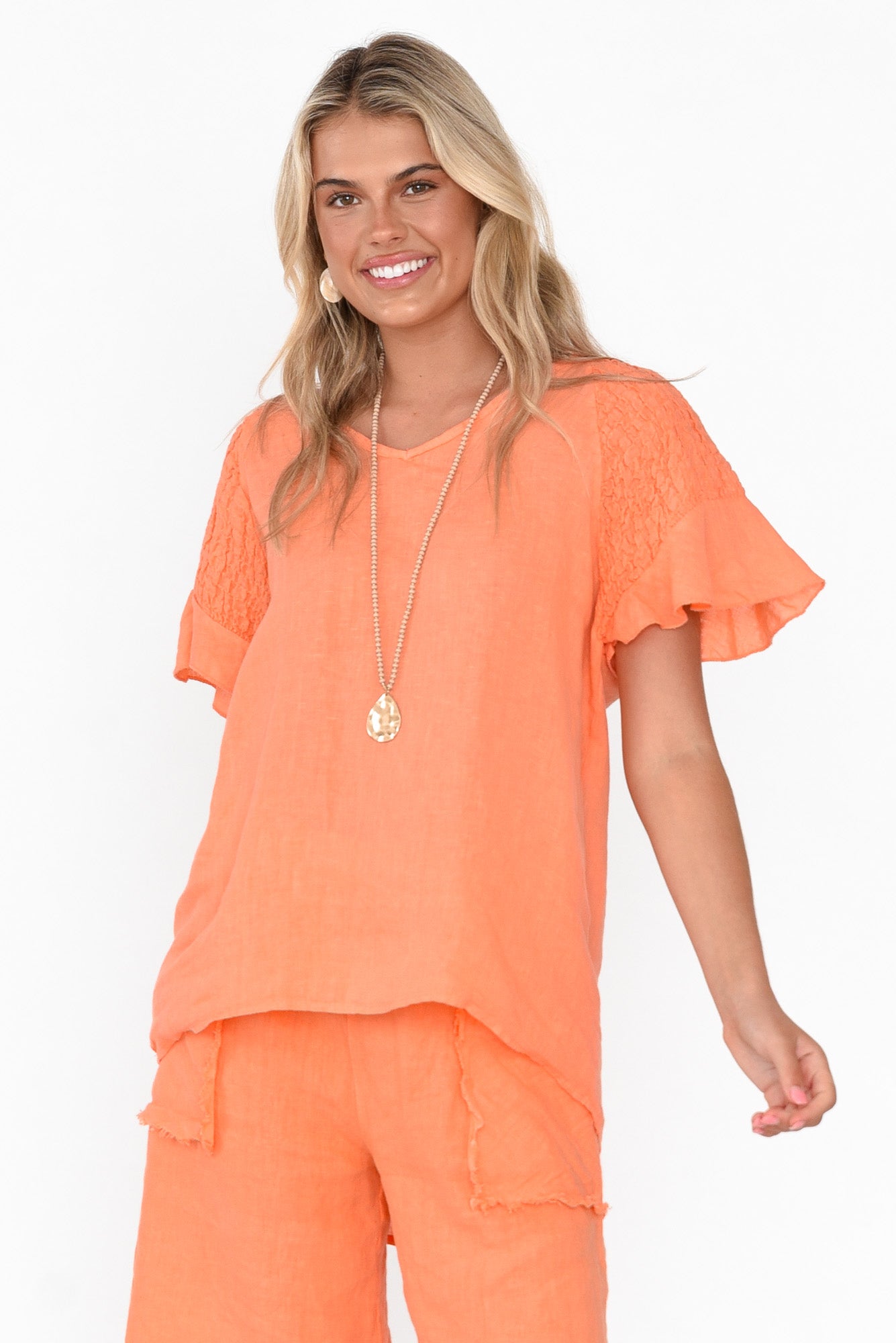 Rivia Orange Linen Top