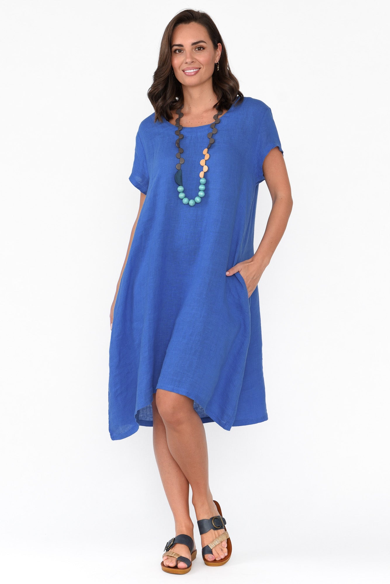 Sonny Cobalt Linen Swing Dress