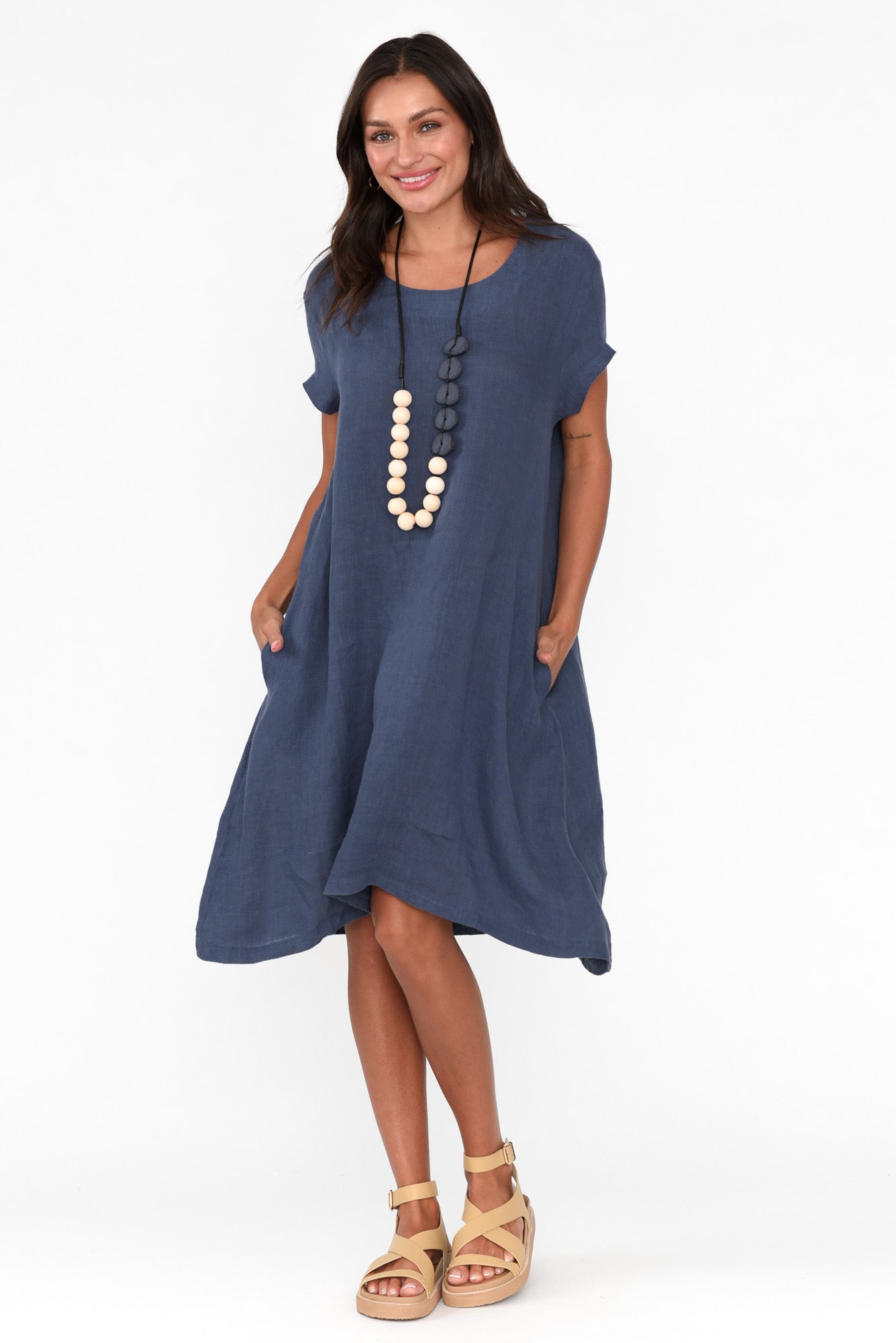 Sonny Washed Navy Linen Swing Dress