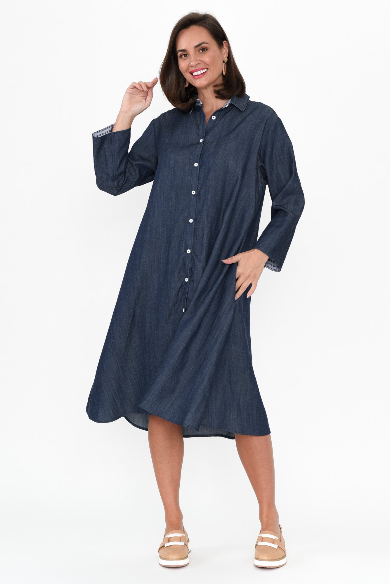 Therese Washed Navy Shirt Dress