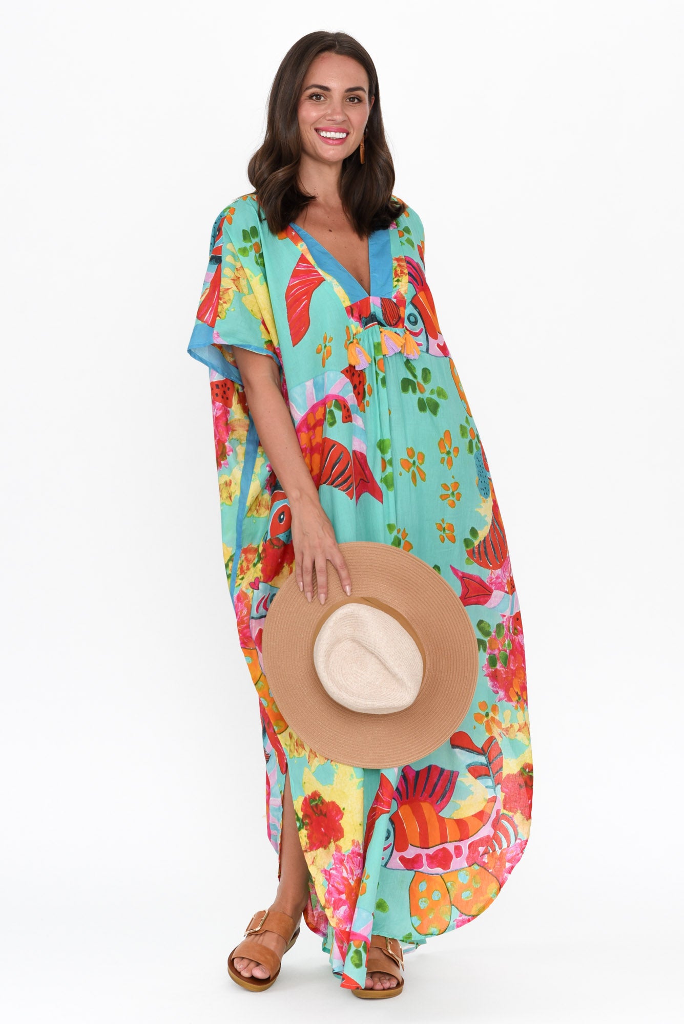 Tiwi Teal Sea Cotton Kaftan