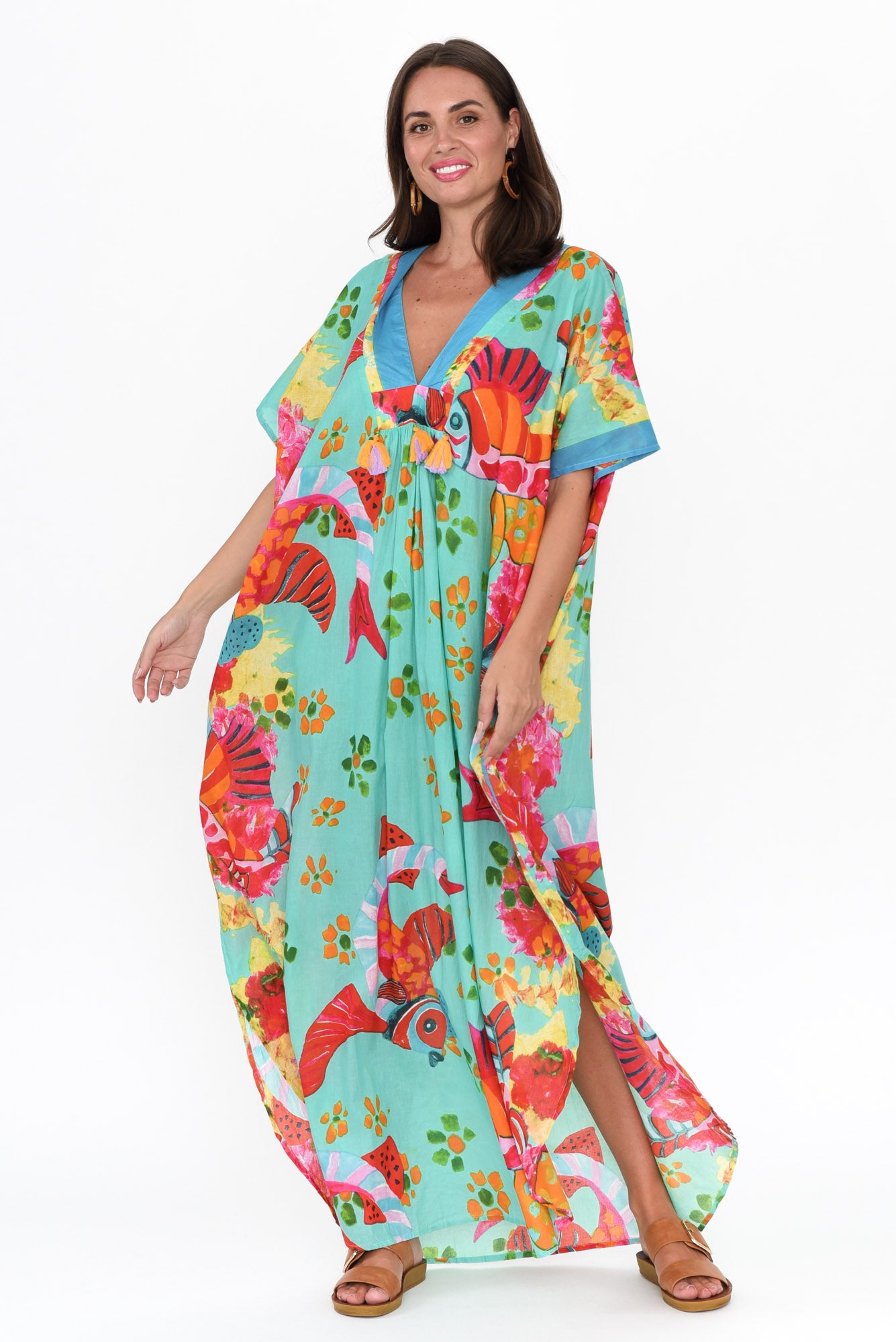 Tiwi Teal Sea Cotton Kaftan