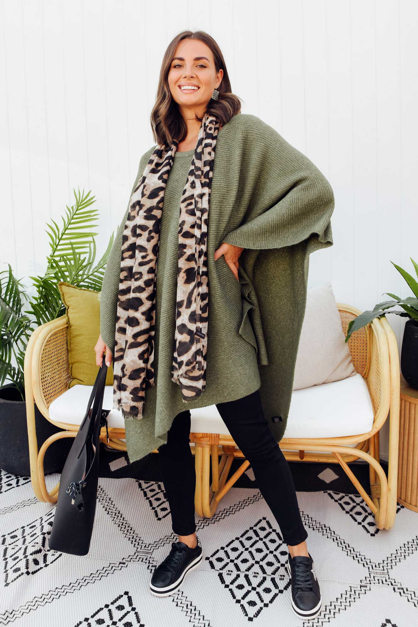 Addie Khaki Wool Blend Poncho - Blue Bungalow