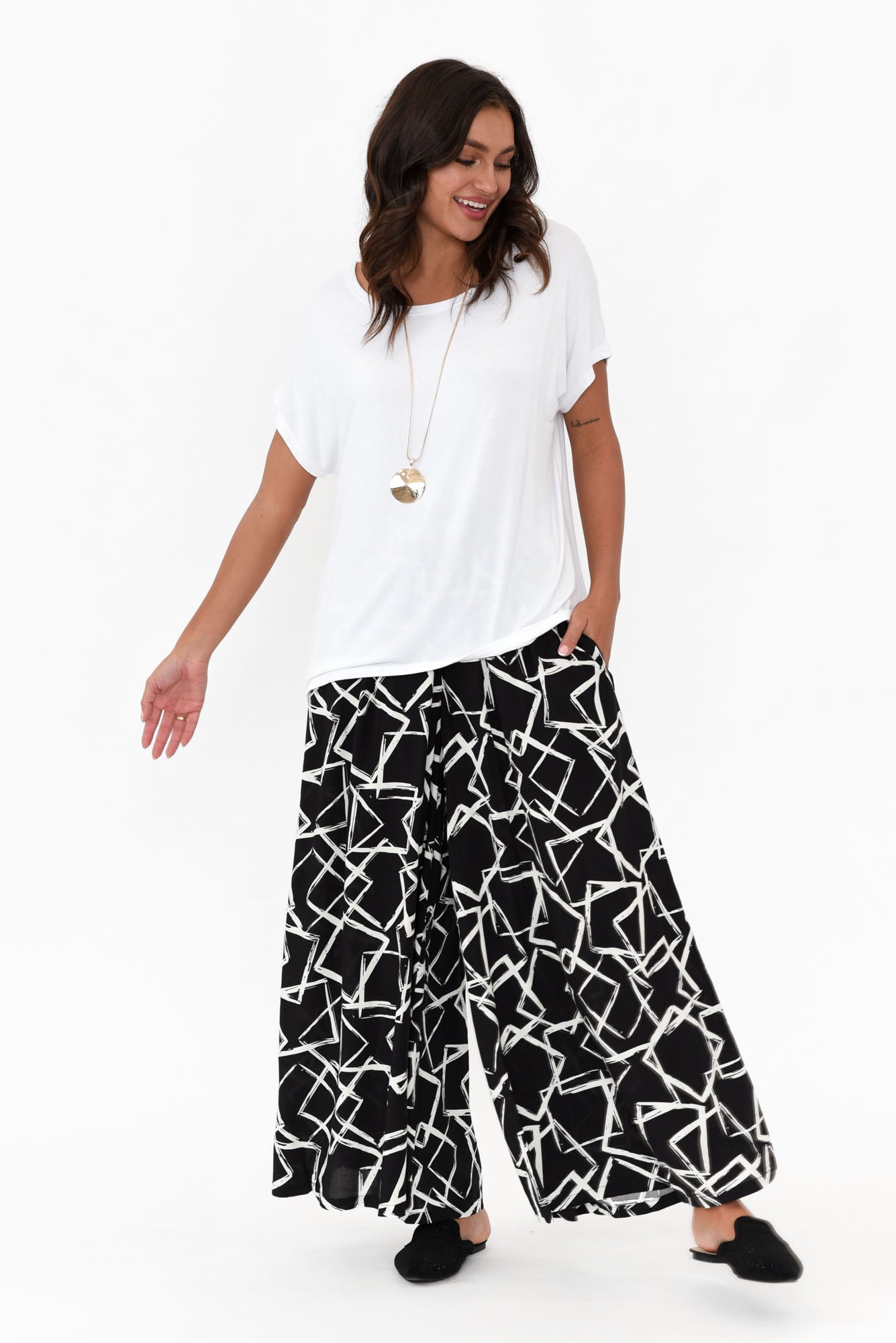 Baker Black Geo Wide Leg Pants