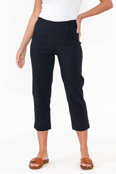 Women's Black Linen Blend Tapered Drawstring Jogger-Style Ladies' Trousers  – Threadbare