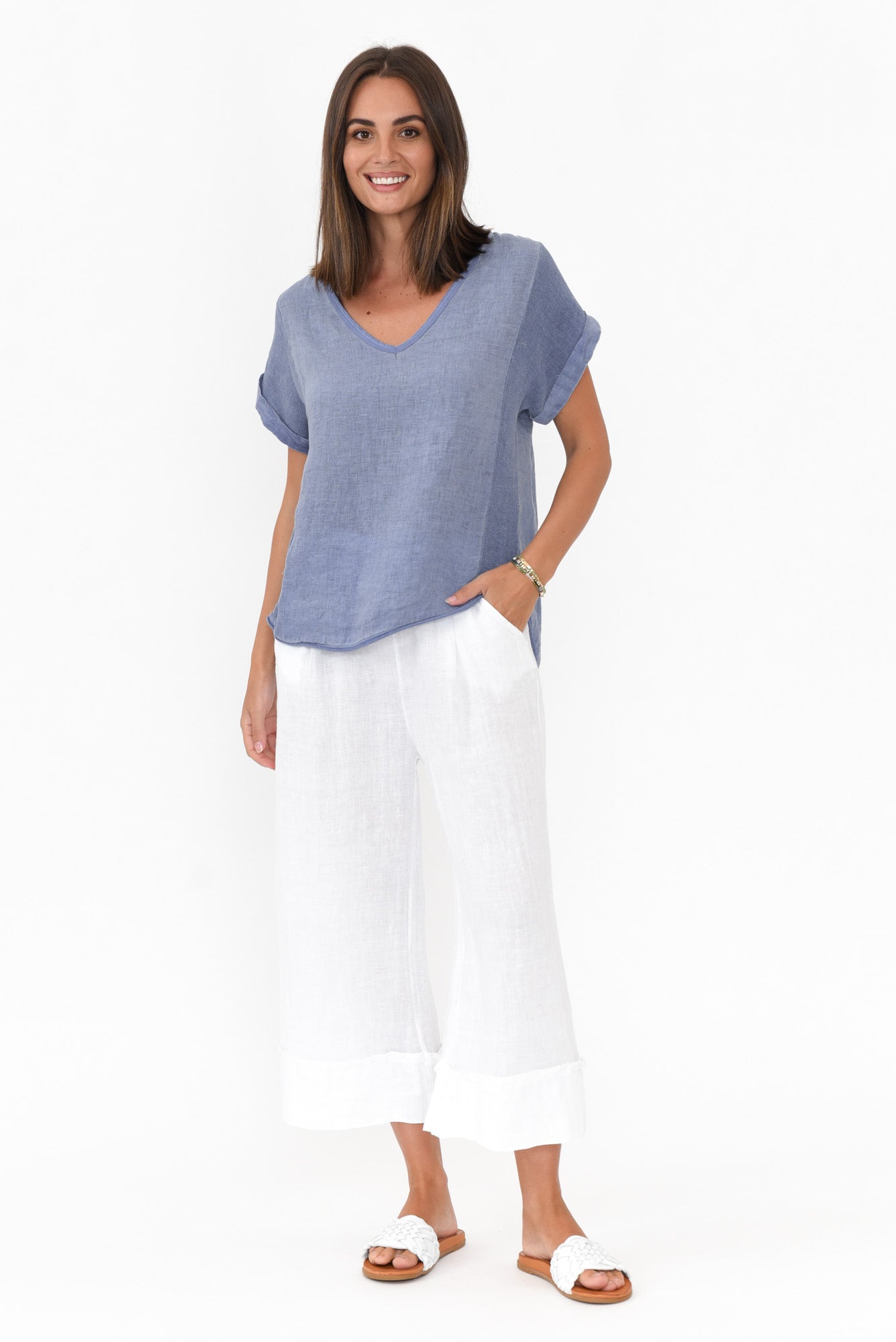 Dorian Steel Linen Cotton Top