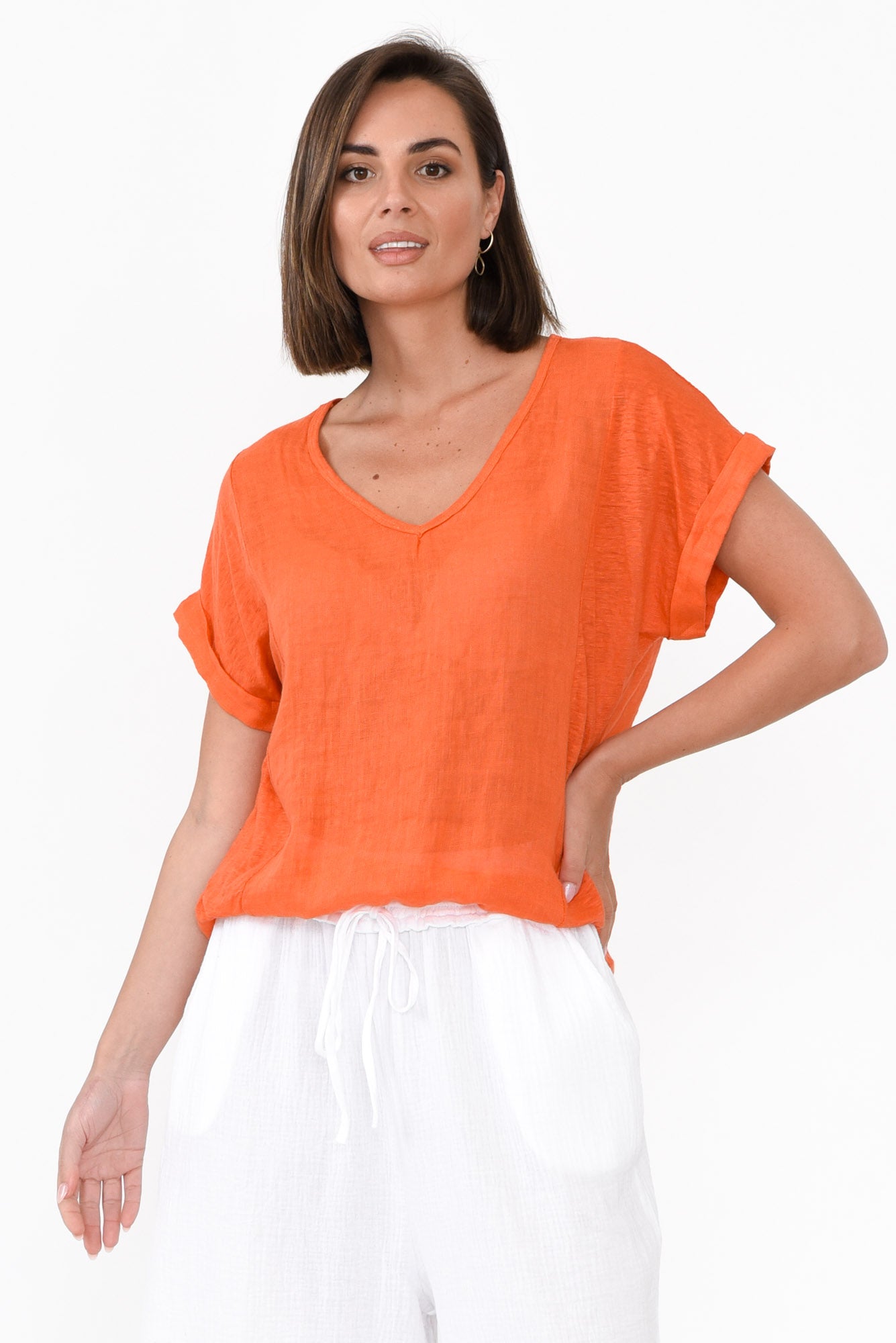 Effie Orange Linen Tee